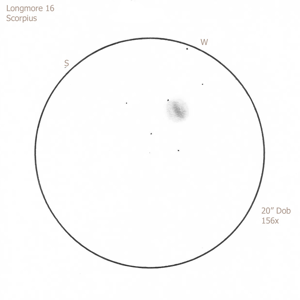 Longmore 16/Sco, 20" Dob, 156x/OIII, 7.0/I/I, D