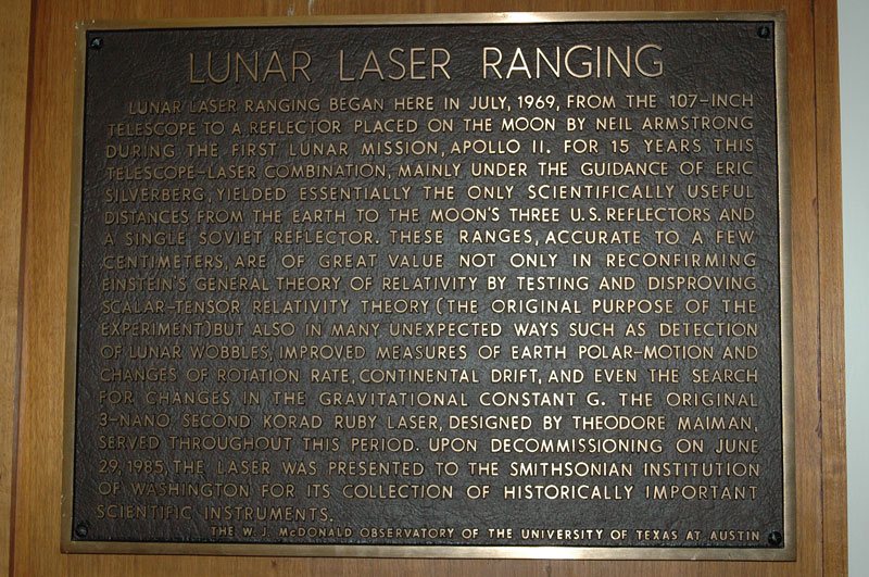 Lunar Laser Ranging information sign at McDonald Observatory